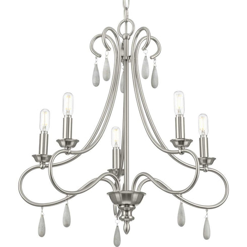 Progress Vinings Collection Five Light in Brushed Nickel and Grey Washed Oak Chandelier Light Model: P400267-009