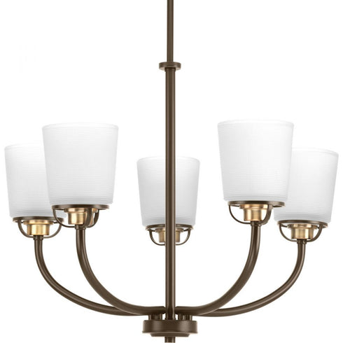 Progress West Village Collection Five Light in Brushed Nickel Etched Double Prismatic Glass Farmhouse Chandelier Model: P400009-009