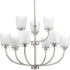 Progress West Village Collection Nine Light in Brushed Nickel Etched Double Prismatic Glass Farmhouse Chandelier Model: P400010-009
