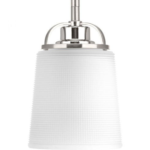 Progress West Village Collection One Light in Brushed Nickel Etched Double Prismatic Glass Farmhouse Pendant Lig Model: P500006-009