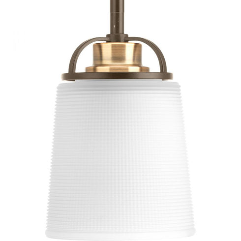 Progress West Village Collection One Light in Brushed Nickel Etched Double Prismatic Glass Farmhouse Pendant Lig Model: P500006-009