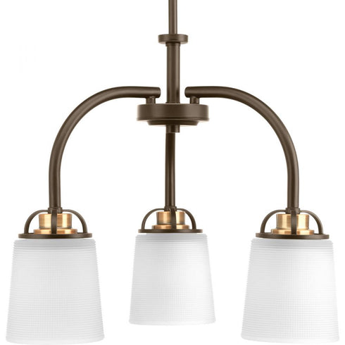 Progress West Village Collection Three Light in Brushed Nickel Etched Double Prismatic Glass Farmhouse Chandelie Model: P400008-009