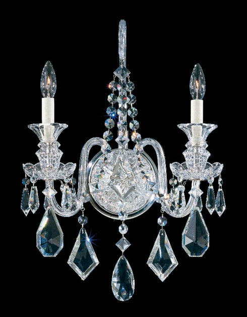 Schonbek Hamilton 2 Light 120V Wall Sconce in Polished Silver with Heritage Handcut Crystal Model: 5702CL
