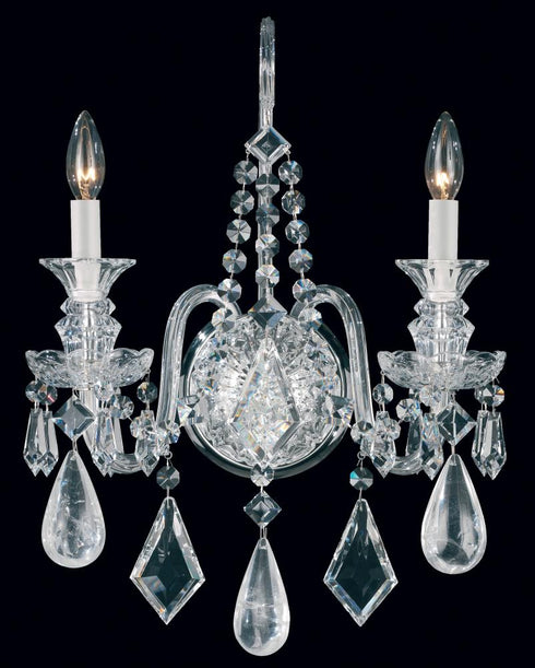 Schonbek Hamilton Rock Crystal 2 Light 120V Wall Sconce in Jet Black with Black & Clear Rock Crystal Model: 5502BK