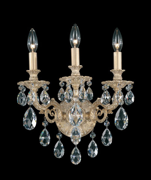 Schonbek Milano 3 Light 120V Wall Sconce in Heirloom Gold with Radiance Crystal Model: 5643-22R