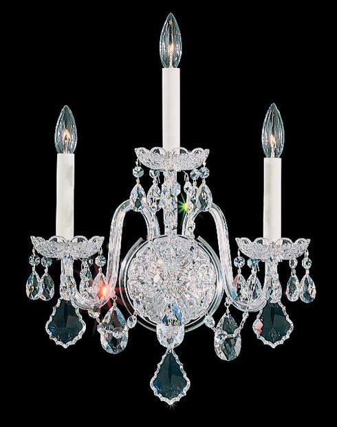 Schonbek Olde World 3 Light 120V Wall Sconce in Polished Silver with Radiance Crystal Model: 6808-40R