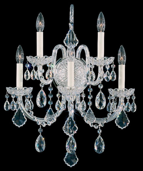 Schonbek Olde World 5 Light 120V Wall Sconce in Polished Silver with Radiance Crystal Model: 6806-40R