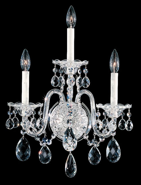 Schonbek Sterling 3 Light 120V Wall Sconce in Polished Silver with Heritage Handcut Crystal Model: 2992-40R