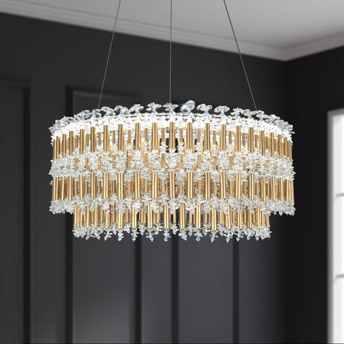 Schonbek Tahitian 25IN LED 3000 3500 4000K 120V 277V Pendant in Heirloom Gold with Optic Crystal Model: S8124-22O