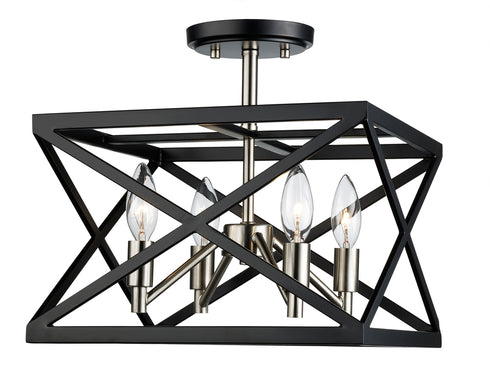 Trans Globe Ackerman 13 Inch Semi Flush in Blac Brushed Nickel Finish Model: 71054 BK/BN