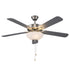 Trans Globe Arden 52 Inch FAN 2LT 5 BLADE WH FROST 4 Inch DR in Black Finish Model: F-1034 BK