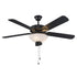 Trans Globe Arden 52 Inch FAN 2LT 5 BLADE WH FROST 4 Inch DR in Black Finish Model: F-1034 BK