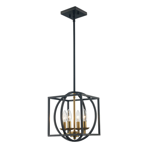Trans Globe Arzio 4 Light Two Tone Cage Chandelier Model: 11184 AG-BK