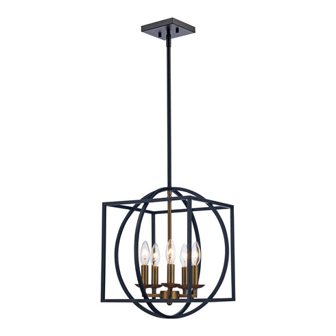Trans Globe Arzio 5 Light Two Tone Cage Chandelier Model: 11185 AG-BK