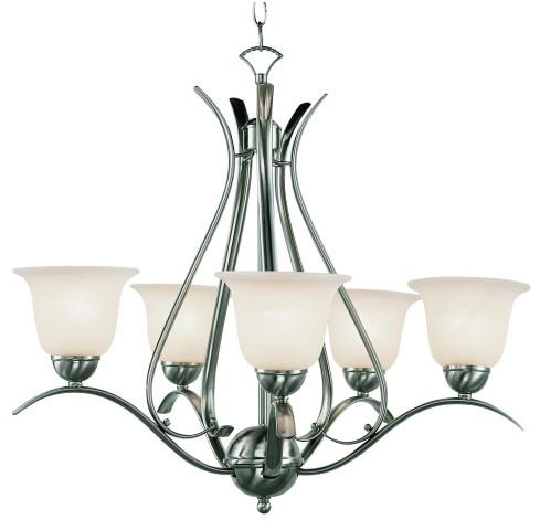 Trans Globe Aspen 5 Light CHANDELIER MARBLEIZED GLS in Brushed Nickel Finish Model: 9285 BN