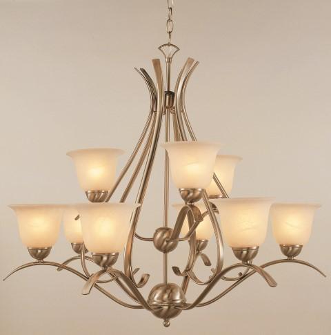 Trans Globe Aspen 9 Light 2TR CHANDELIER MRBLZD GLAS in Brushed Nickel Finish Model: 9289 BN