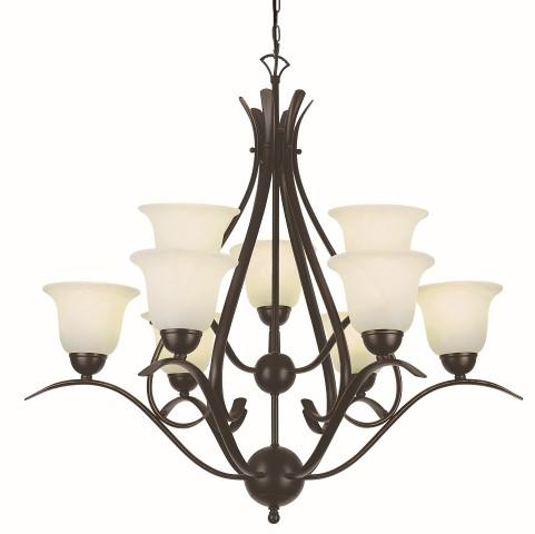 Trans Globe Aspen 9 Light 2TR CHANDELIER MRBLZD GLAS in Brushed Nickel Finish Model: 9289 BN