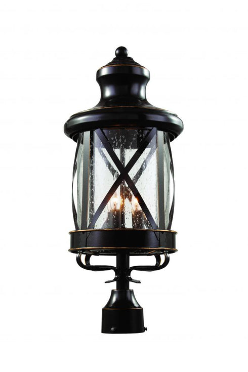 Trans Globe Chandler 3 Light Embellished Metal and Glass Post Mount Lantern Head in Rubbed Oil Bronze Finish Model: 5123 ROB