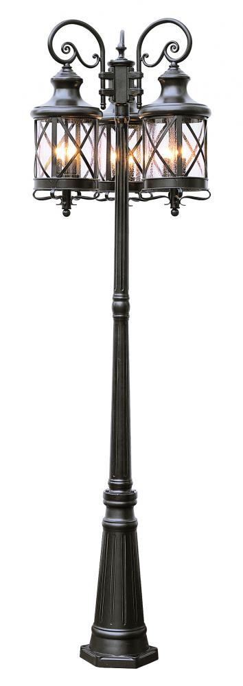 Trans Globe Chandler 81 In. 9 Light 3 Lantern Heads Complete Outdoor Lamp Post Set in Rubbed Oil Bronze Finish Model: 5127 ROB