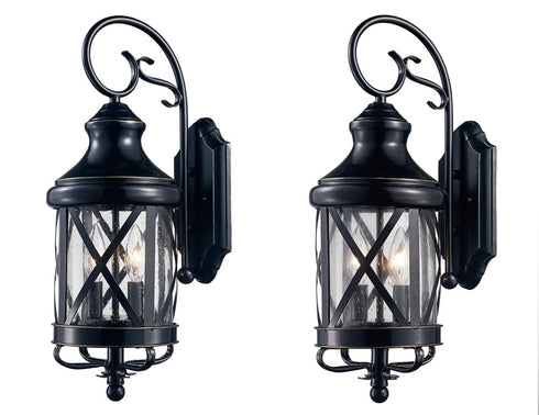 Trans Globe Chandler Set of Two 21 in. Outdoor 2 Light Armed Wall Lanterns in Rubbed Oil Bronze Finish Model: 5120-2 ROB