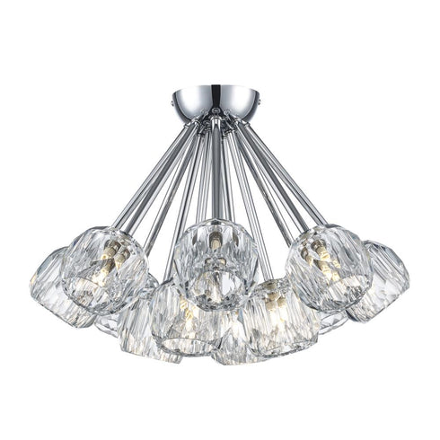 Trans Globe Crystal Court 12 Light Semi Flush Mount in Antique Gold Finish Model: 11738 AG