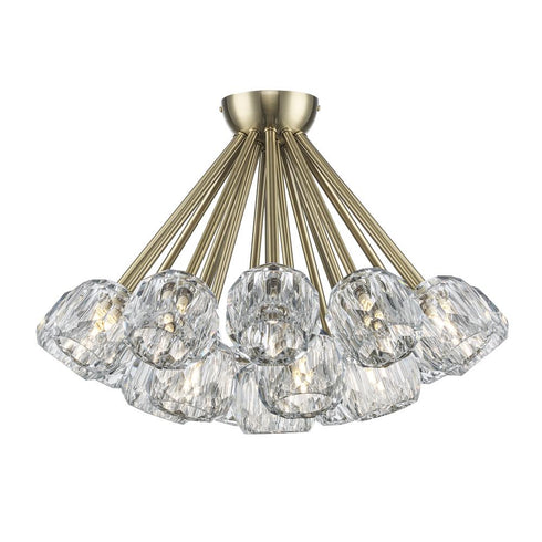 Trans Globe Crystal Court 19 Light Semi Flush Mount in Antique Gold Finish Model: 11739 AG