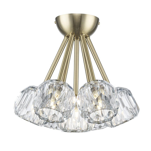 Trans Globe Crystal Court 7 Light Semi Flush Mount in Antique Gold Finish Model: 11737 AG