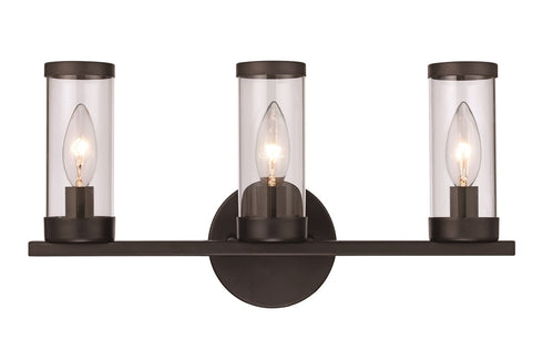 Trans Globe Fillmore 3 Light Clear Glass Shaded Vanity Bar in Black Finish Model: 71713 BK