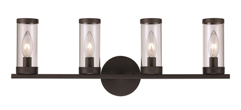 Trans Globe Fillmore 4 Light Clear Glass Shaded Vanity Bar in Black Finish Model: 71714 BK