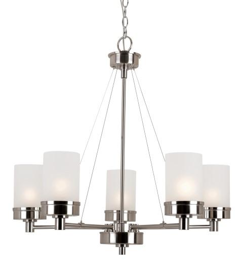 Trans Globe Fusion Collection 5 Light Shaded Single Tier Chandelier with Chain Brushed Nickel Finish Model: 70338 BN