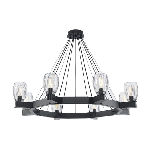 Trans Globe Harmony Hills 8 Light Dimmable Wagon Wheel Dining Chandelier in Black Finish Model: 11687 BK