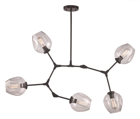 Trans Globe Quantum 5 Light PENDANT WEB CL GLS AG in Antique Gold Finish Model: PND-2092 AG