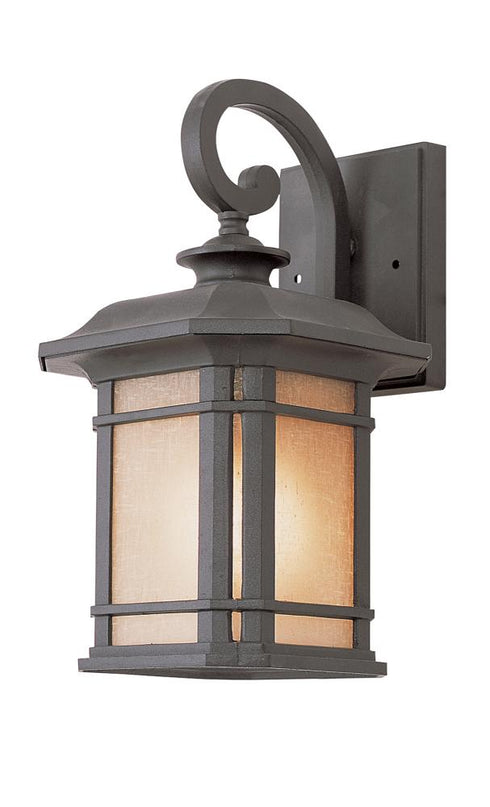 Trans Globe San Miguel Collection Craftsman Style Armed Wall Lantern with Tea Stain Glass Windows in Black Finish Model: 5820 BK