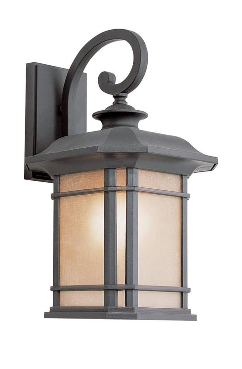 Trans Globe San Miguel Collection Craftsman Style Armed Wall Lantern with Tea Stain Glass Windows in Black Finish Model: 5821 BK