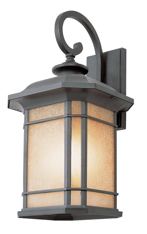 Trans Globe San Miguel Collection Craftsman Style Armed Wall Lantern with Tea Stain Glass Windows in Black Finish Model: 5822 BK
