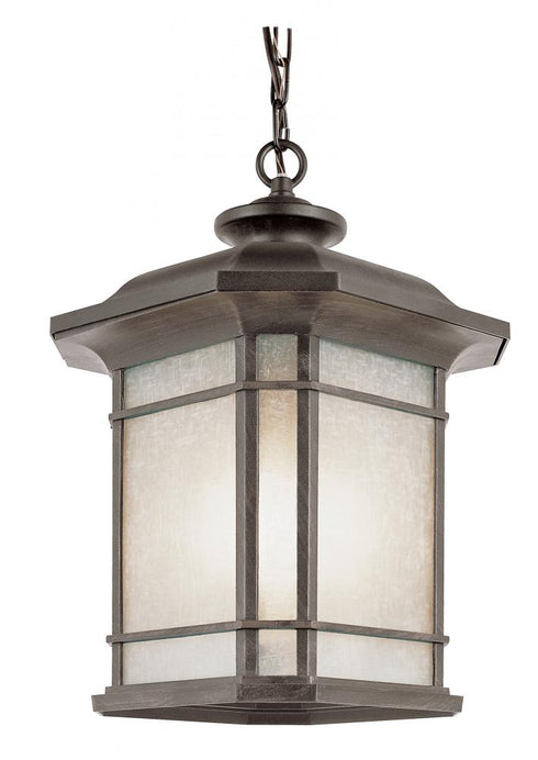 Trans Globe San Miguel Collection Craftsman Style Outdoor Hanging Pendant Lantern with Tea Stain Glass Windows in Black Finish Model: 5825 BK