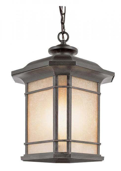 Trans Globe San Miguel Collection Craftsman Style Outdoor Hanging Pendant Lantern with Tea Stain Glass Windows in Black Finish Model: 5826 BK