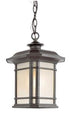 Trans Globe San Miguel Collection Craftsman Style Outdoor Hanging Pendant Lantern with Tea Stain Glass Windows in Black Finish Model: 5826 BK