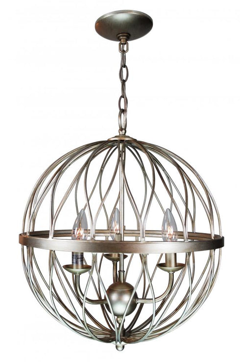 Trans Globe Sequoia 3 Light 3 Light CHANDELIER ORB CAGE MED AS in Anique Silver Leaf Finish Model: 70673 ASL