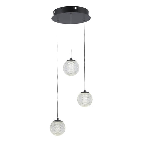 Trans Globe Sunburst 3 Light PEND LED BALL GLOBE BK in Black Finish Model: MDN-1633 BK