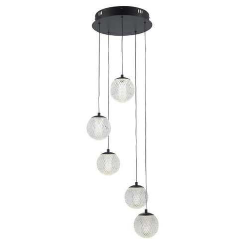 Trans Globe Sunburst 5 Light PEND LED BALL GLOBE BK in Black Finish Model: MDN-1635 BK