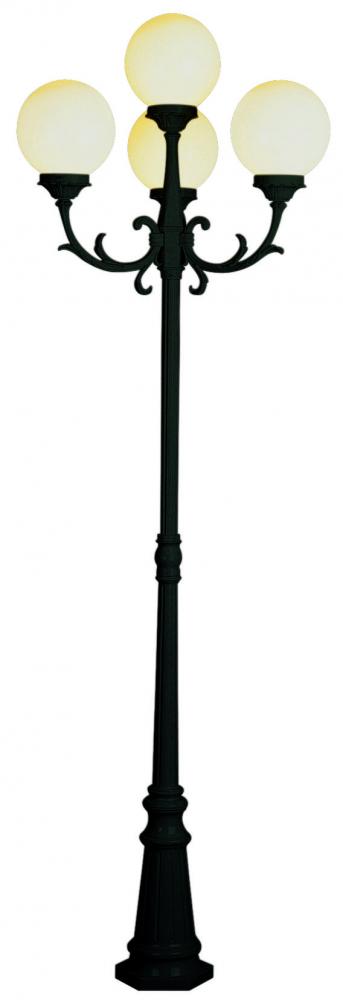 Trans Globe Wilshire 4 LITE ALUM POLE OPAL ROUND GL in Black Finish Model: 4080 BK