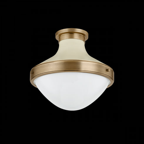 Troy Maxton Flush Mount in Patina Brass and Soft Sand Finish Model: C3113-PBR/SSD
