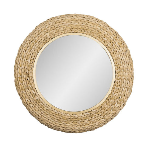 Varaluz Athena 30 in Round Wall Mirror French Gol Natural Seagrass in French Gold/Natural Seagrass Finish Model: 457MI30FGN