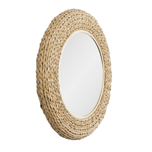 Varaluz Athena 30 in Round Wall Mirror French Gol Natural Seagrass in French Gold/Natural Seagrass Finish Model: 457MI30FGN