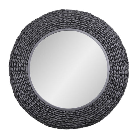 Varaluz Athena 30 in Round Wall Mirror Matte Blac Black Seagrass in Matte Black/Black Seagrass Finish Model: 457MI30MBB