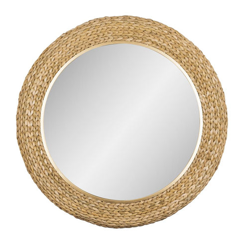 Varaluz Athena 40 in Round Wall Mirror French Gol Natural Seagrass in French Gold/Natural Seagrass Finish Model: 457MI40FGN