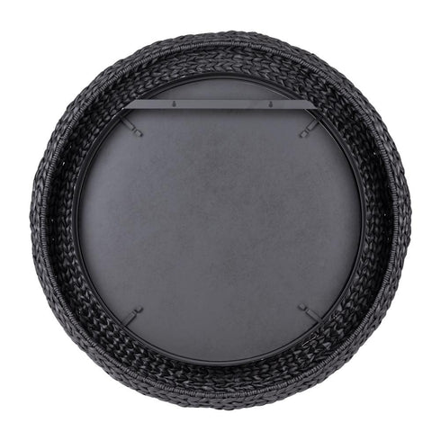 Varaluz Athena 40 in Round Wall Mirror Matte Blac Black Seagrass in Matte Black/Black Seagrass Finish Model: 457MI40MBB