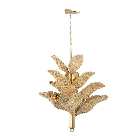 Varaluz Banana Leaf 12 Light Chandelier French Gol Natural Seagrass in French Gold/Natural Seagrass Finish Model: 901C12FGN