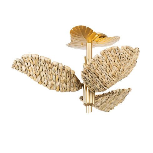 Varaluz Banana Leaf 3 Light Semi Flush French Gol Natural Seagrass in French Gold/Natural Seagrass Finish Model: 901S03FGN